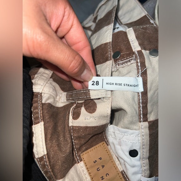 PacSun Eco Flower Checkerboard High Waisted Straight Leg Jeans - Picture 7 of 10